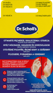 DR.SCHOLL'S ,plastry na otwarte pęcherze, skaleczenia i otarcia, hydrożelowe,przód