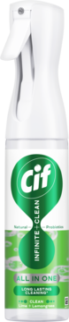 Biały spray Cif Infinite Clean All in One Lime + Lemongrass, z zielonym logo, widok z przodu.