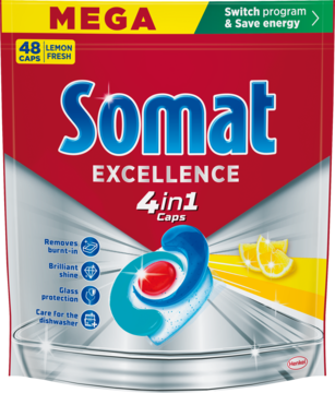 SOMAT Excellence 4in1,kapsułki do zmywarki, Lemon,przód
