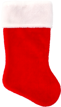 Czerwona skarpeta świąteczna z białym, puszystym mankietem, widok z przodu na jednolitym tle.