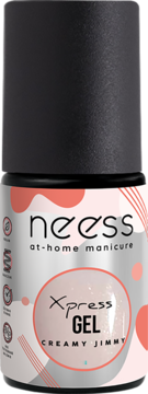 Buteleczka Neess Xpress Gel Creamy Jimmy, mleczny beż, czarny korek, widok z przodu. Do domowego manicure.