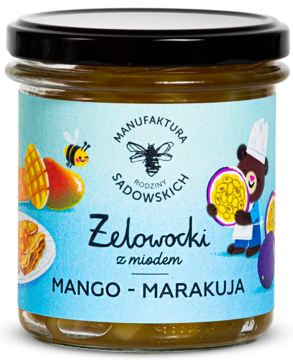 MANUFAKTURA RODZINY SADOWSKICH Żelowocki ,mango i marakuja w żelu z miodem,przód