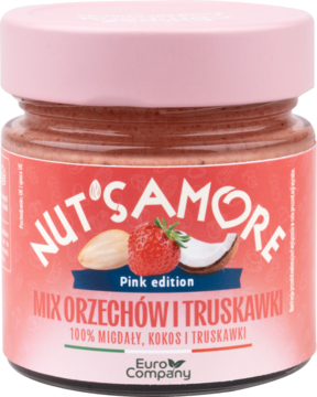 NUT'S AMORE ,krem do smarowania, Migdały, Kokos, Truskawki,przód