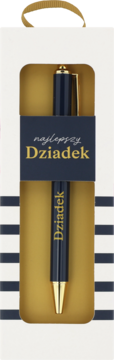 Granatowy długopis z grawerem Dziadek w złotym pudełku prezentowym z napisem najlepszy Dziadek.