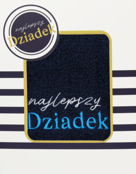 Elegancka kartka dla dziadka z granatowym panelem i złotymi detalami, haftowany napis "najlepszy Dziadek".