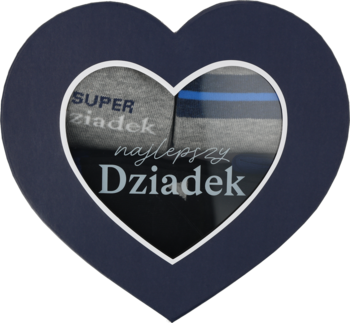 Granatowe serce z napisem 'najlepszy Dziadek', z oknem na skarpetki 'SUPER dziadek'. Prezent dla dziadka.