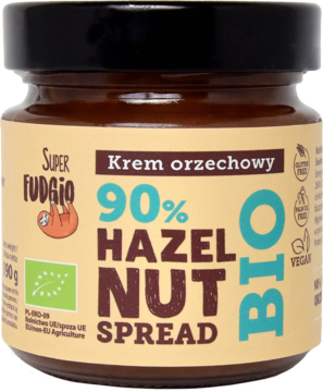 SUPER FUDGIO ,krem z orzechów laskowych Bio,przód