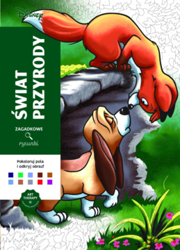 Disney 'Świat Przyrody' zagadkowa kolorowanka z lisem Todem i psem Copperem, okładka w naturze.