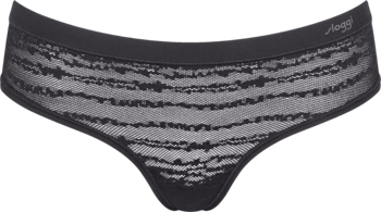 Czarne koronkowe majtki damskie Sloggi Free Evolve Hipster z pasiastym wzorem, widok z przodu.