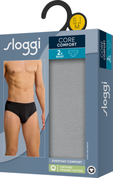 Opakowanie 2 szarych męskich slipów Sloggi Core Comfort M z organicznej bawełny, model po lewej.