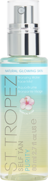St.Tropez Self Tan Purity mgiełka do twarzy z kwasem hialuronowym, butelka 80ml, przezroczysta, widok z przodu.