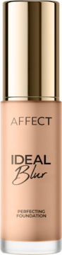 AFFECT Ideal Blur 4N wygładzający podkład w szklanej butelce ze złotą zakrętką, widok z przodu.