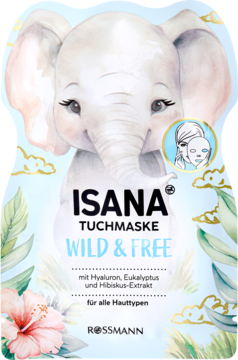 ISANA Wild&Free ,maska w płachcie, z kwasem hialuronowym, olejkiem eukaliptusowym oraz ekstraktem z hibiskusa.,przód