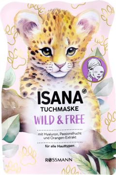 ISANA Wild&Free ,maska w płachcie,  z kwasem hialuronowym, ekstraktem z marakui oraz pomarańczy.,przód