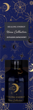 Dyfuzor zapachowy Healing Energy Home Collection w granatowym pudełku z gwiazdami i księżycami, widok z przodu.