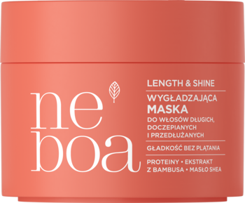 Maska Neboa Length & Shine w pomarańczowym słoiku, wygładzająca do włosów z proteinami i bambusem.