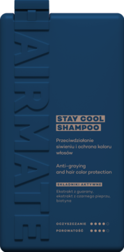 HAIRMATE Stay Cool ,szampon do włosów, zapobiegający siwieniu, chroniący kolor,przód