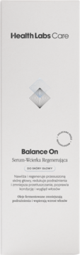 Białe opakowanie Health Labs Care Balance On Serum-Wcierka Regenerująca do skóry głowy, z logo i opisem, widok z przodu.
