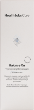 Health Labs Care Balance On Trychopeeling Oczyszczający. Białe opakowanie, front. Złuszcza martwy naskórek, wspiera odnowę.