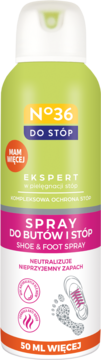 N°36 Spray do stóp i butów w zielono-białej butelce, widok z przodu, neutralizuje zapach.