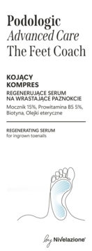 Podologic Advanced Care The Feet Coach regenerujące serum na wrastające paznokcie, biała etykieta z minimalistyczną grafiką stopy.