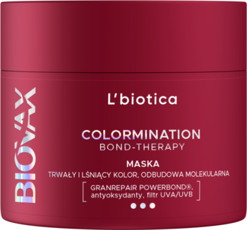 L'BIOTICA BIOVAX Colormination Bond-Therapy,maska do włosów, odbudowująca,przód