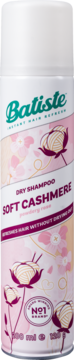 Batiste Suchy Szampon Soft Cashmere 200ml, biało-różowa puszka z wzorem bawełny, widok z przodu.