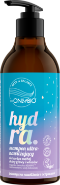 HAIR IN BALANCE BY ONLYBIO Hydra ,szampon do włosów ultranawilżający, do bardzo suchej skóry głowy i włosów,przód