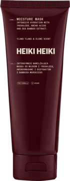 Bordowa tubka maski nawilżającej do włosów HEIKI HEIKI o zapachu Ylang Ylang & Elemi, matowe wykończenie.