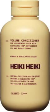 HEIKI HEIKI odżywka na objętość z Biovolume 128, abisyńskim olejem i algami. Beżowa butelka z pompką.