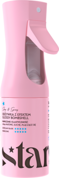 Różowa odżywka do włosów w sprayu Joy & Spray Glossy Bombshell, z oknem i logo 'star', widok z przodu.