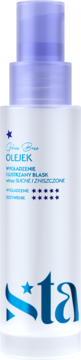 Biała butelka olejku Glow Base do włosów suchych i zniszczonych, z fioletowym atomizerem, widok z przodu.