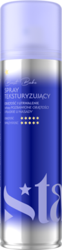 Fioletowo-niebieski spray teksturyzujący Gold Babe w metalicznej puszce z gwiazdami, widok z przodu.