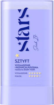 Fioletowy sztyft do włosów stars Slick It, widok z przodu, wygładzający i redukujący puszenie baby hair.
