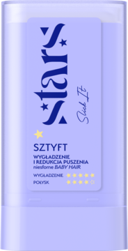 Sztyft do włosów Stars Slick It, jasnofioletowy, z fioletową etykietą, widok z przodu. Wygładza i ujarzmia baby hair.
