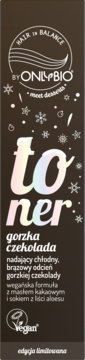 Toner ONLYBIO Hair in Balance Gorzka Czekolada, ciemne opakowanie z efektem chłodnego brązu, edycja limitowana.