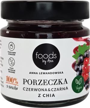 FOODS BY ANN ,dżem, 100% owoców, Czerwona i Czarna Porzeczka z Chia,przód