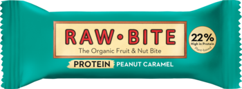 RAWBITE Protein ,baton proteinowy, owocowy z orzechami i karmelem,przód