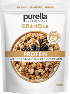 PURELLA SUPERFOODS Protein ,musli białkowe z kawałkami orzechów oraz czekolady,przód