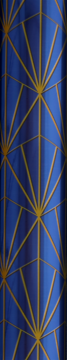 Pionowy, dekoracyjny panel z powtarzalnym wzorem złotych, promienistych linii na głębokim granatowym tle.