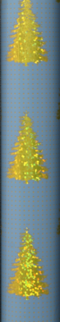 Vertical pattern with three blurry golden Christmas trees on a blue background, sparkling effect.