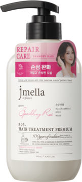Jmella Sparkling Rose #03 Premium odżywka do włosów zniszczonych, biała butelka z pompką, front.
