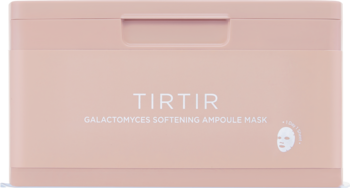 TIRTIR Galactomyces Softening Ampoule Mask 30 szt. w jasnobeżowym pudełku z filtrem Galactomyces. Widok z przodu.