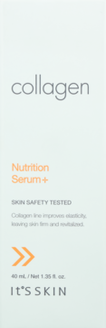Serum It's SKIN Collagen Nutrition w minimalistycznym białym pudełku, przód, pomarańczowe detale, 40ml.