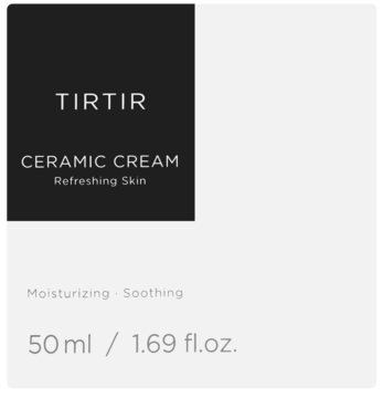 Krem TIRTIR Ceramic Cream, opakowanie 50 ml, przód. Czarno-białe, z napisem: nawilżający krem z ceramidami.