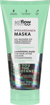 so!flow by Vis Plantis Wygładzająca Maska do włosów po prostowaniu, brzoskwinia, kokos. Zielona tubka, z przodu.