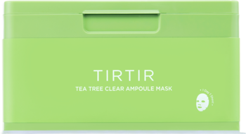 Zielone pudełko TIRTIR Tea Tree Clear Ampoule Mask, 30 masek w płachcie, widok z przodu.