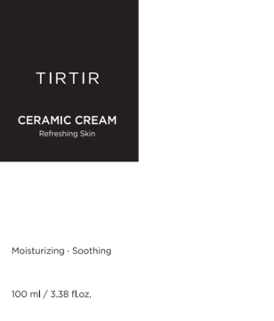 Czarno-białe opakowanie TIRTIR Ceramic Cream 100 ml, z napisem Refreshing Skin, widok z przodu.