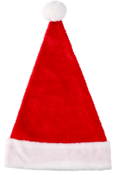 Czerwona pluszowa czapka Mikołaja z białą lamówką i puszystym pomponem na czubku, widok z przodu.
