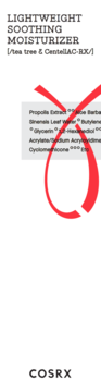 Cosrx Lightweight Soothing Moisturizer z CentellaAC-RX, widok na napisy, czerwony symbol X.